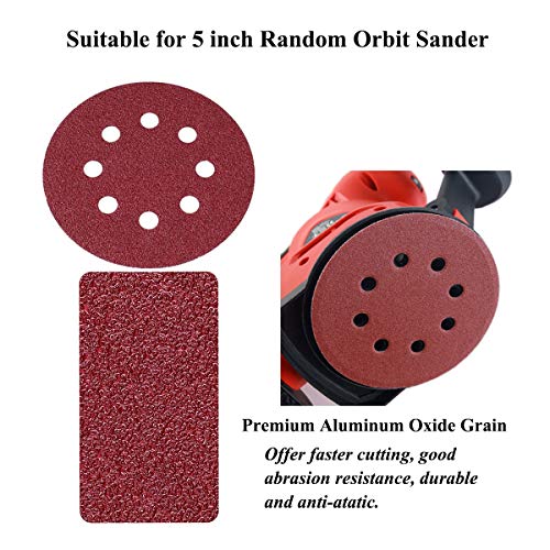 5-Inch 8-Hole Hook & Loop Sanding Discs 40-400 Mixed Grits, 105-Pack (105 Count)