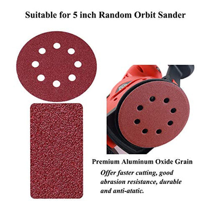 5-Inch 8-Hole Hook & Loop Sanding Discs 40-400 Mixed Grits, 105-Pack (105 Count)