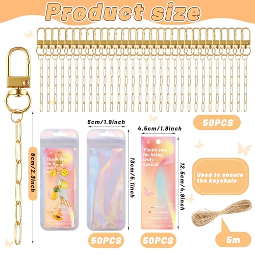 50Set Paperclip Keychain Making Kit with Gift Bags & Thank You Cards (50 Count)