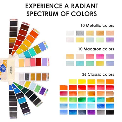 Portable Watercolor Paint Set of 56 Color with Water Brush & Palette