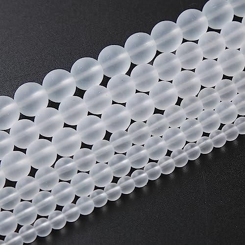 32pcs 12mm Frost White Crystal Glass Beads for Jewelry Making Round Loose Beads DIY Bracelets Necklaces Crystal Energy Healing Stone Beads 15"