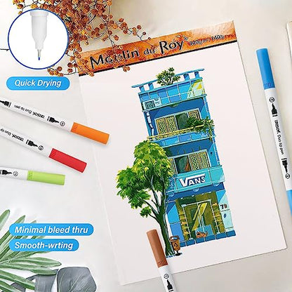 ZSCM 100 Colors Duo Tip Brush Markers Art Pen Set (100 Count)