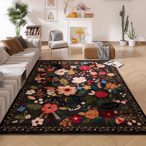 Area Rugs 9x12 Living Room Clearance Washable Boho Rug Non Slip Floral Vintage Low Pile Large Rug for Living Room (108 Sq Ft)