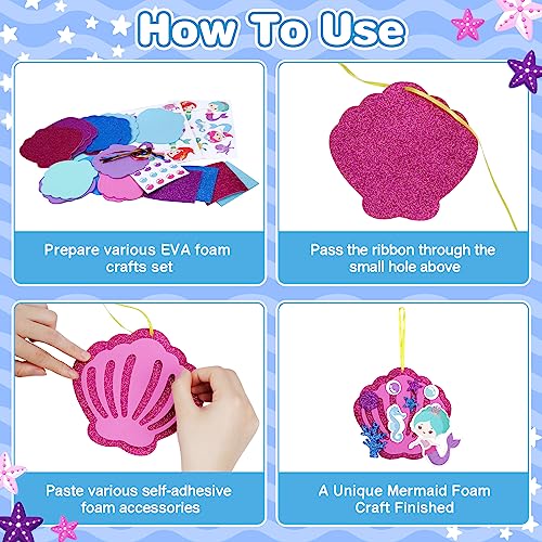 8 Pack Mermaid Craft for Kids Creative Make Your Own Mermaid Shell Foam Stickers DIY Arts and Crafts for Kids Boys Girls Summer Art Activity Party Decoration Birthday Gifts (8 Count)