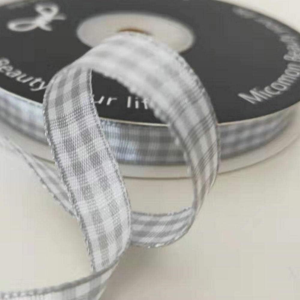 Gray Gingham Plaid Checked Ribbon 25 Yards Each Roll 100% Polyester (3/8",Gray) - Crafty Corner
