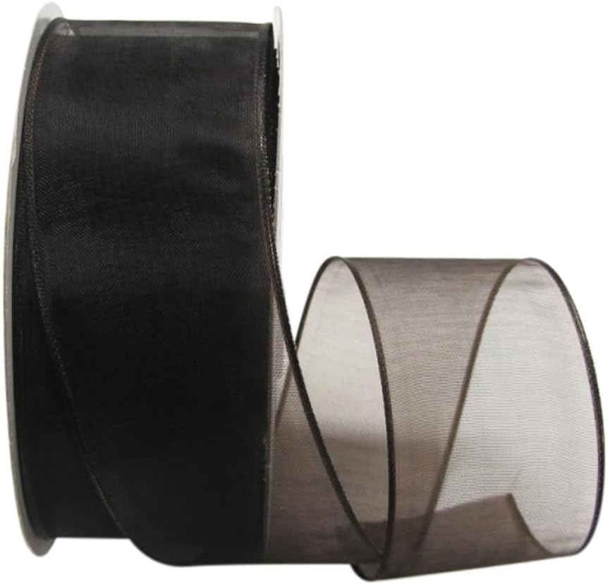 Ribbon Bazaar Sheer Organza Wired Ribbon - 100% Polyester Wire Edged Ribbon for Floral Decor, Table Arrangements, Apparel Embellishment & More - 2-1/2" Brown 50yd - Crafty Corner