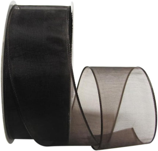 Ribbon Bazaar Sheer Organza Wired Ribbon - 100% Polyester Wire Edged Ribbon for Floral Decor, Table Arrangements, Apparel Embellishment & More - 2-1/2" Brown 50yd - Crafty Corner