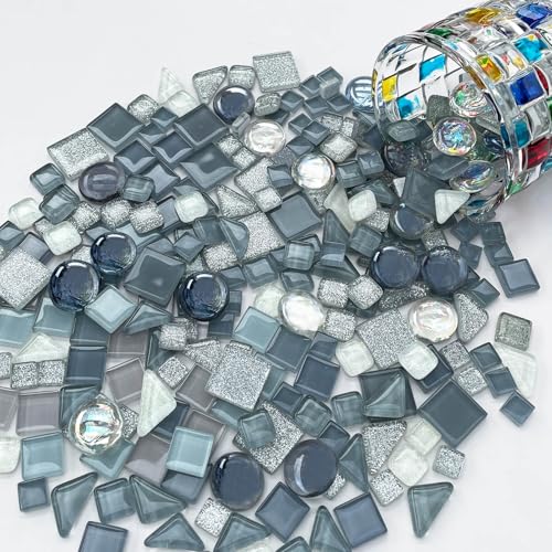 1.1 LB Gray Irregular Glass Mosaic Tiles with Backing (17.6 Ounce)