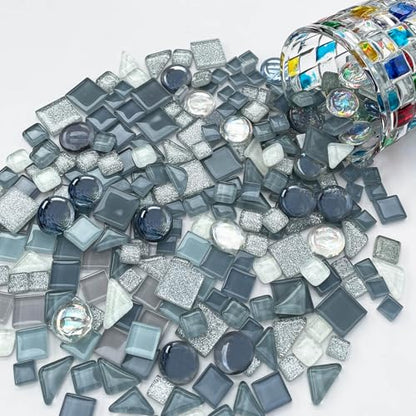 1.1 LB Gray Irregular Glass Mosaic Tiles with Backing (17.6 Ounce)