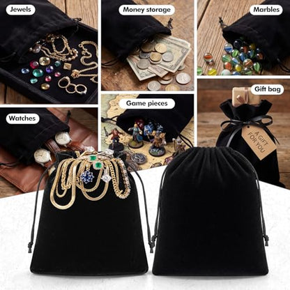 15 Pcs Black Velvet Drawstring Bags (15 Count)