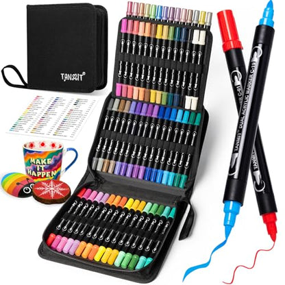 60 Colors Dual Tip Acrylic Paint Markers (60 Count)