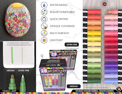 28 Wildflower Colors Acrylic Paint Pens Studio Color Series Markers Set 3mm Medium Tip (28 Count)