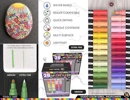 28 Wildflower Colors Acrylic Paint Pens Studio Color Series Markers Set 3mm Medium Tip (28 Count)