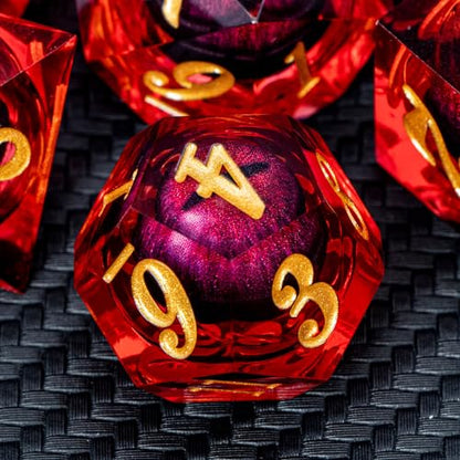 DND Dragon Eye Dice Liquid Core Red Resin Sharp Edged Dice with Gift Box