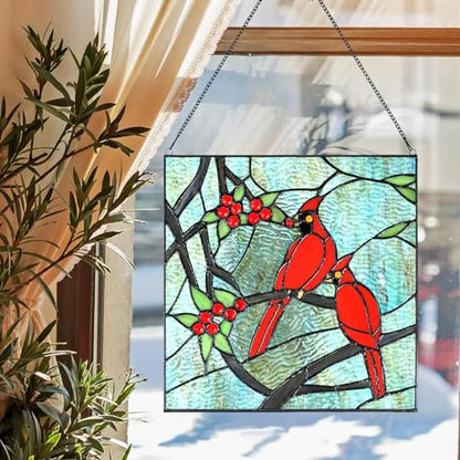 PA0008 Handcrafted Stained Glass Cardinal Window Hanging Suncatcher