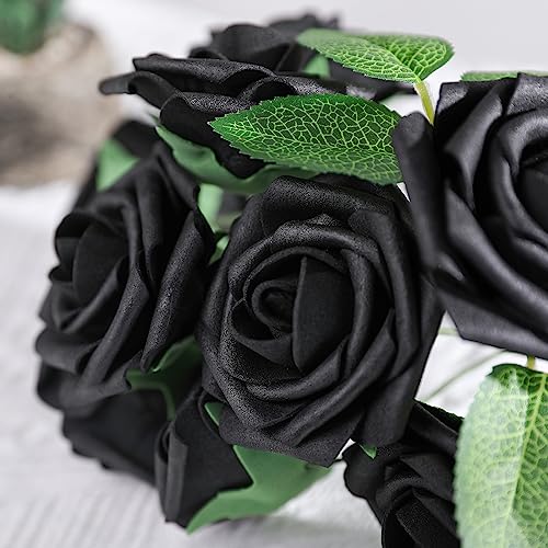 Black Rose 25pcs Real Looking Artificial Flowers w (25 Count)