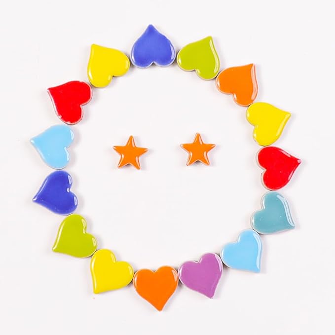 200g Ceramic Mosaic Tiles Pieces, Heart Star Oval Round Flower Shape Mosaics for Crafts Bulk,Student Adults Mosaic Kits Making (Heart（Blue）)