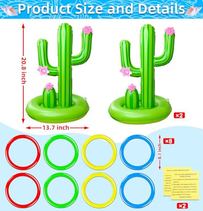 2 Pack Inflatable Luau Cactus Pool Ring Toss Game Set (10 Count)