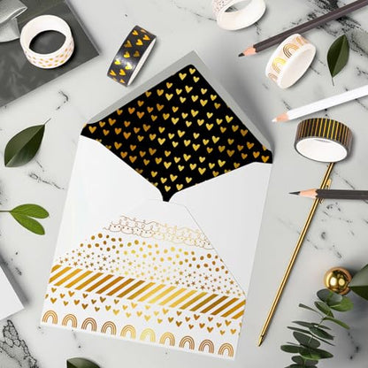 12 Rolls Gold Foil Pattern Washi Tape Heart Dot Stripe Rainbow Masking Tape Set Decorative Wrapping Paper Tapes for Scrapbook Journal DIY Art Crafts (12 Count)