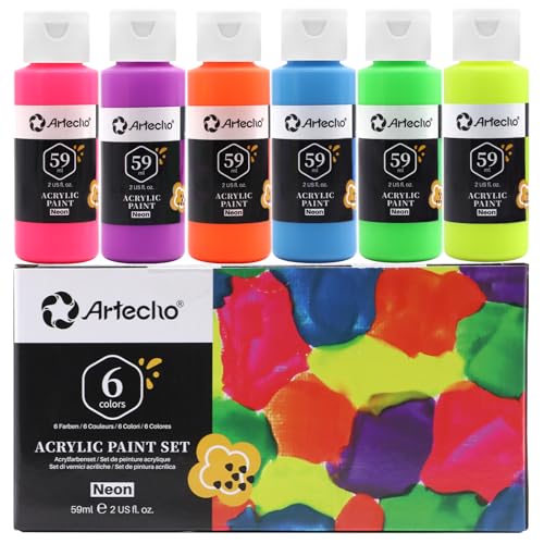 6 Neon Colors Acrylic Paint 59ml (12 Fl Oz)