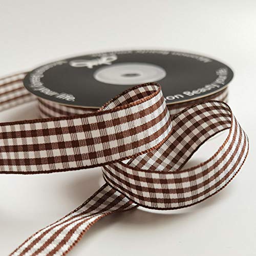 Brown and White Gingham Ribbon Buffillo Gingham Ribbon 25 Yards Each Roll 100% Polyester (75 Foot)
