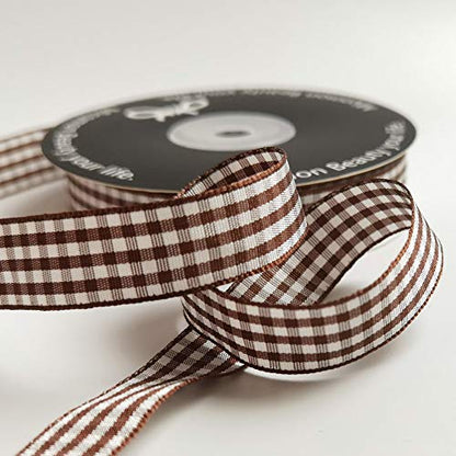 Brown and White Gingham Ribbon Buffillo Gingham Ribbon 25 Yards Each Roll 100% Polyester (75 Foot)