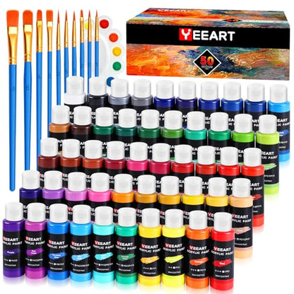 50 Color Acrylic Paint Set (100 Fl Oz)