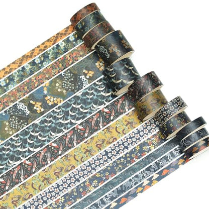 12 Rolls Kyoto Charm Washi Tape Set Japanese Arts Adhesive Tapes Geometric Garden Decorative Masking Tape Sets for Craft (12 Count)