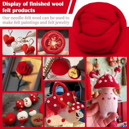 1.76oz Red Natural Wool Roving