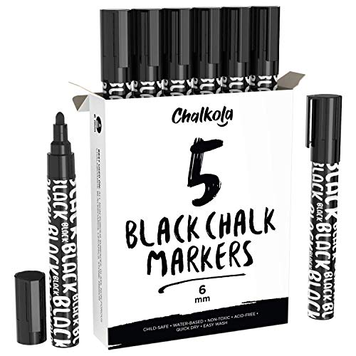 5 Black Chalk Markers for Glass (5 Count)