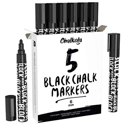 5 Black Chalk Markers for Glass (5 Count)