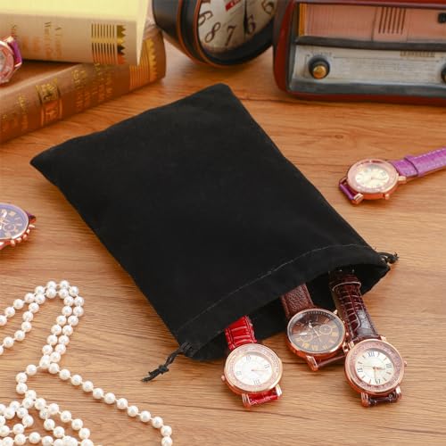 100 Pcs Black Velvet Drawstring Bags