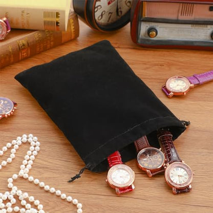 100 Pcs Black Velvet Drawstring Bags