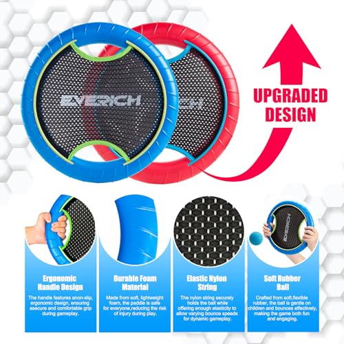 Bouncy Paddle Ball Game for Kids with 2 EVA Foam Trampoline Paddles and 4 Balls