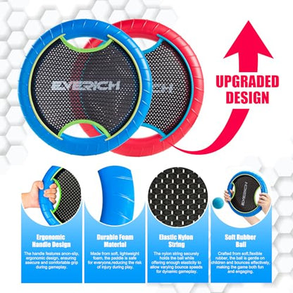Bouncy Paddle Ball Game for Kids with 2 EVA Foam Trampoline Paddles and 4 Balls