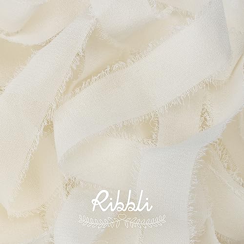 Ivory Chiffon Ribbon 1 Inch x 20 Yard Handmade Fringe Chiffon Silk Ribbon Ivory Ribbon for Gifts Wrapping (60 Foot)