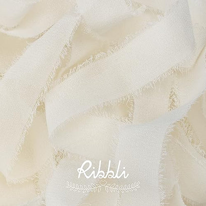 Ivory Chiffon Ribbon 1 Inch x 20 Yard Handmade Fringe Chiffon Silk Ribbon Ivory Ribbon for Gifts Wrapping (60 Foot)