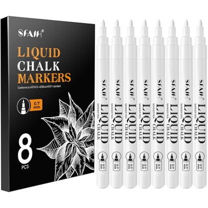 White Liquid Chalk Markers for Blackboard Glass (8 Count)