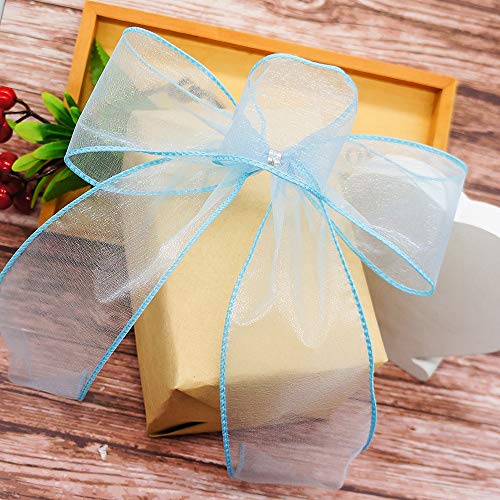 Sheer Organza Wired Ribbon 2.5" x 50 Yards Blue for Wedding Chair Bow Flora Bouquet Gift Wrapping Christmas Tree Home Decor Wreath (150 Foot)