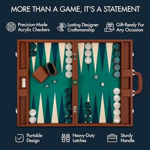 19 Inch Premium Backgammon Sets for Adults Leather Brown