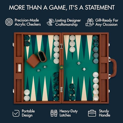 19 Inch Premium Backgammon Sets for Adults Leather Brown