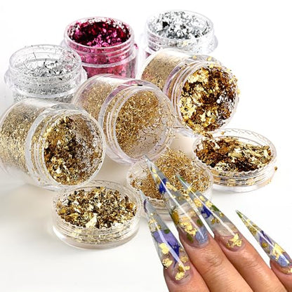 6 Bottles Holographic Nail Glitter Foils