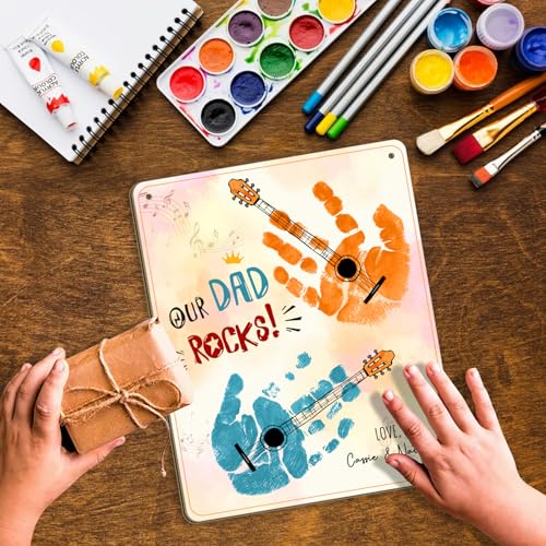 DIY Our Dad Rocks Guitar Craft Plaque Baby Handprint Gifts for Dad Papa Musician Guitar Player