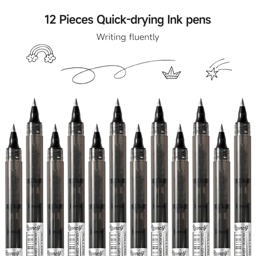 Black Fine Point Gel Pens 12Pcs 0.5mm Gel Ballpoint Pens Black Liquid Ink Pens No Smear No Bleed (12 Count)