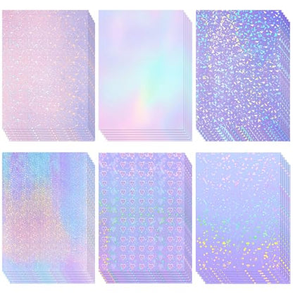36 Sheets Holographic Sticker Paper A4 Vinyl Holographic Laminate Sheets Self Adhesive Waterproof Transparent Film (36 Count)