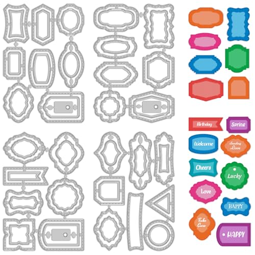 30 Styles Labels Die Cuts for Card Making Backgrounds Frame Metal Cutting Die for Scrapbooking Carbon Steel Embossing Template Tab Note Cutting Dies DIY Cards Album Crafts Supplies (30 Count)