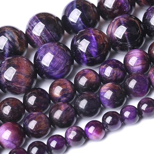 8MM Purple Tiger Eye Stone Beads Natural Gemstone Round Loose Beads for Jewelry and Bracelets Making 45pcs Strands 16"
