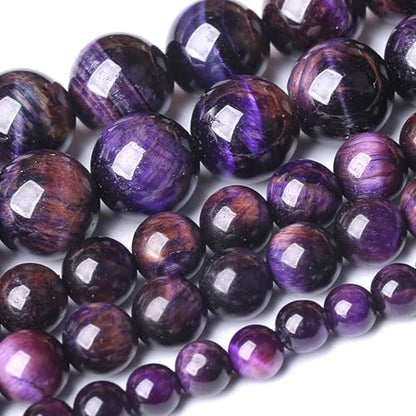 8MM Purple Tiger Eye Stone Beads Natural Gemstone Round Loose Beads for Jewelry and Bracelets Making 45pcs Strands 16"