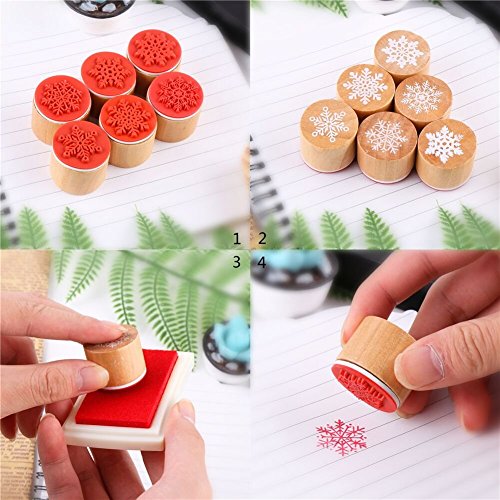 6 Pieces Snowflake Floral Wooden Rubber Stamps for Card Making Scrapbooking and Crafts (6 Count)
