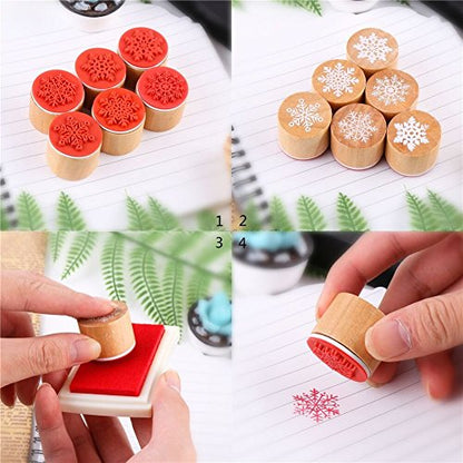 6 Pieces Snowflake Floral Wooden Rubber Stamps for Card Making Scrapbooking and Crafts (6 Count)